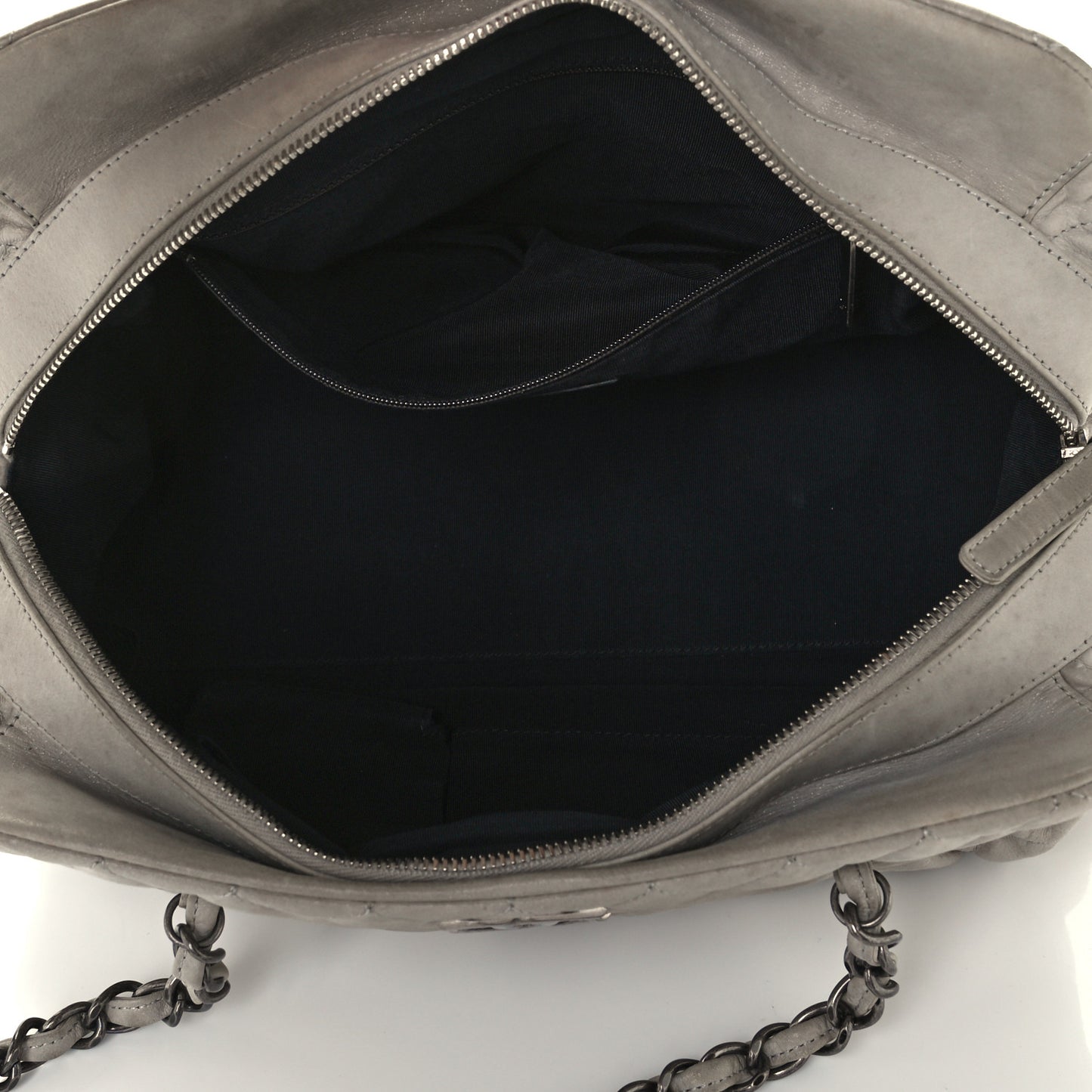 Iridescent Calfskin Chic Quilt Bowling Bag Grey