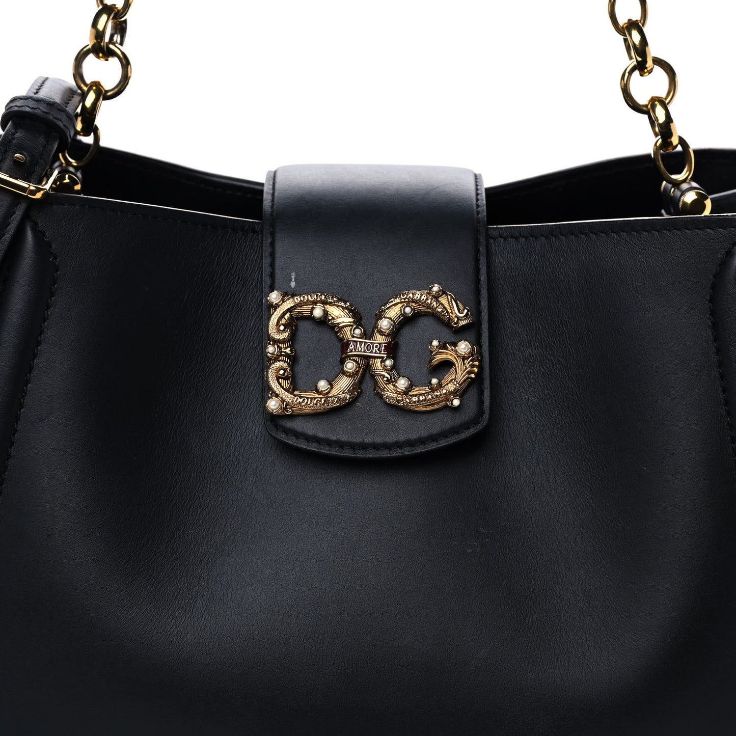 Smooth Calfskin Small DG Amore Satchel Bag Black