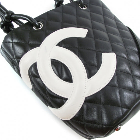 Calfskin Quilted Small Cambon Tote Black White