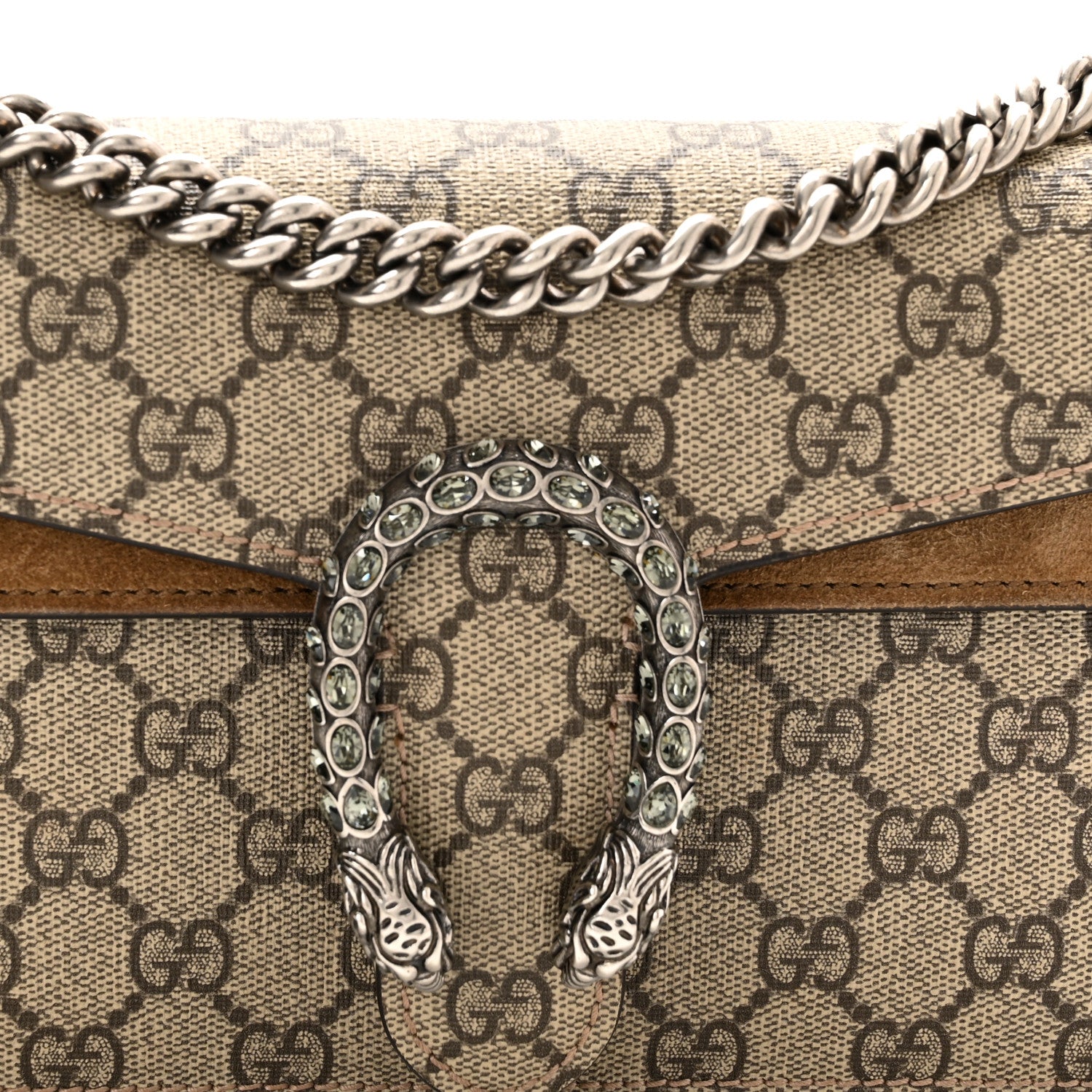 Gucci GG Supreme Monogram Suede Crystal Small Dionysus Shoulder Bag Beige Ebony Taupe 10 of 10