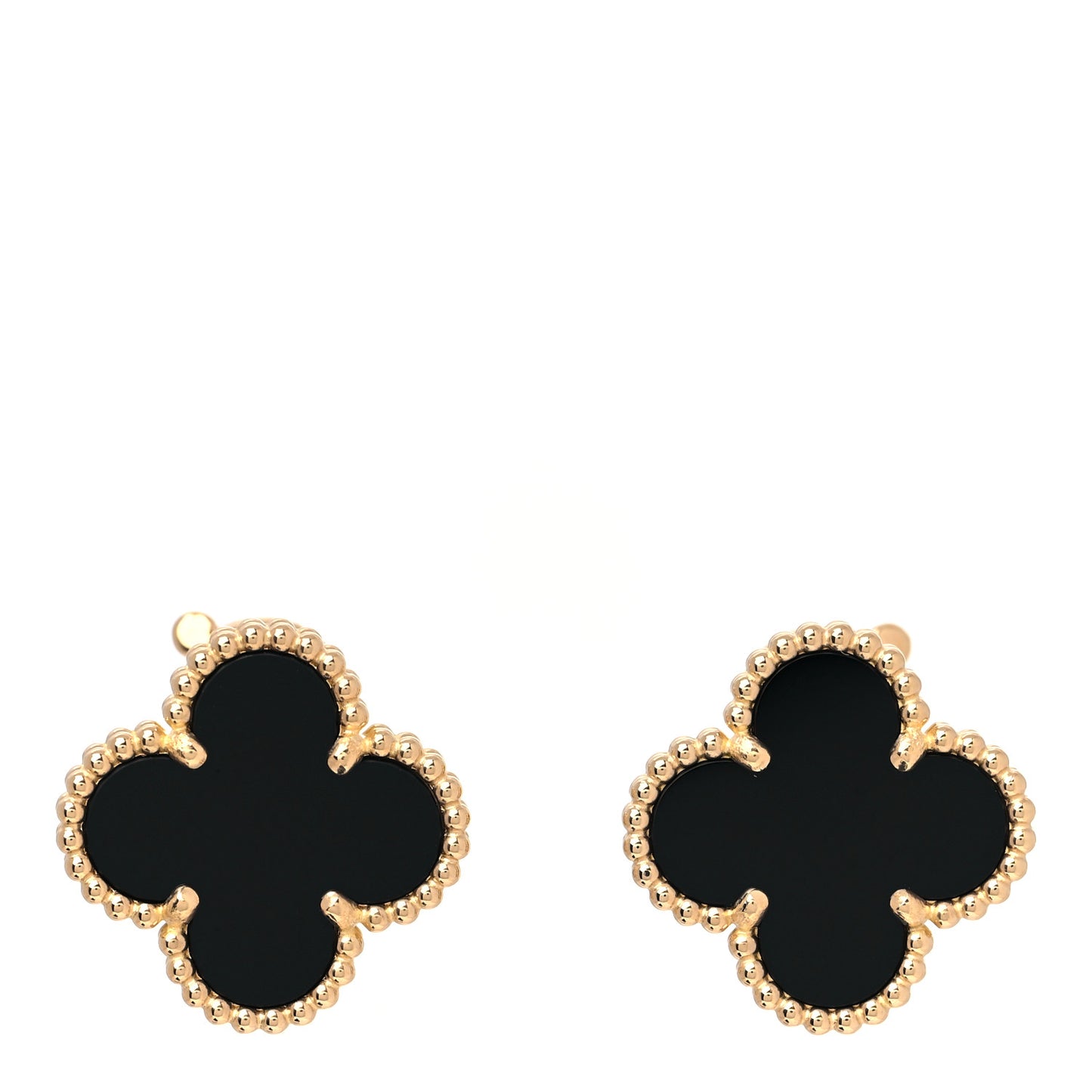 18K Yellow Gold Black Onyx Vintage Alhambra Earrings