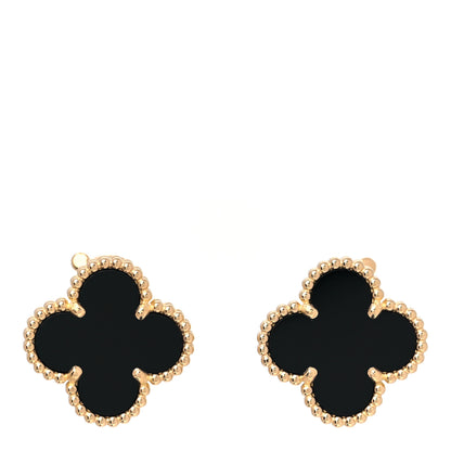 Van Cleef & Arpels 18K Yellow Gold Black Onyx Vintage Alhambra Earrings 1 of 5