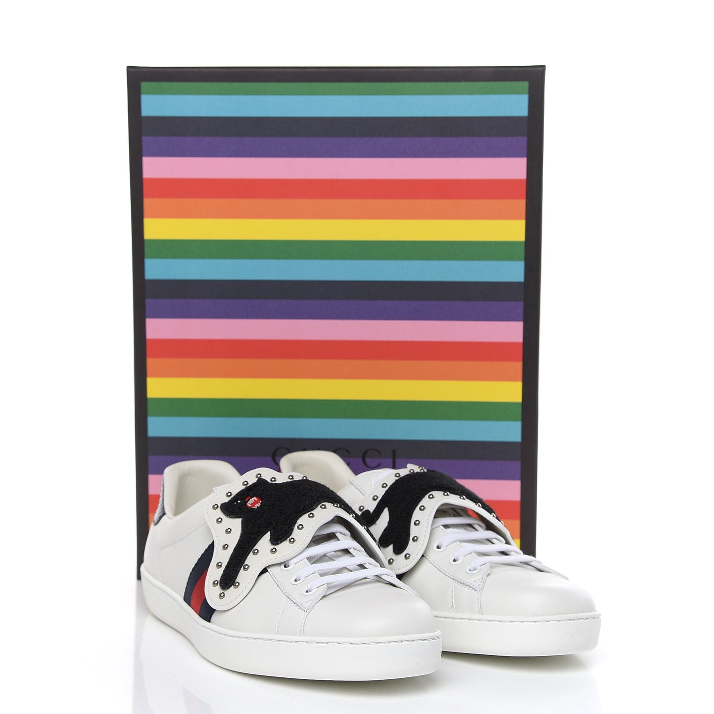 Calfskin Ayers Web Panther Embroidered Mens Ace Sneakers 10 White