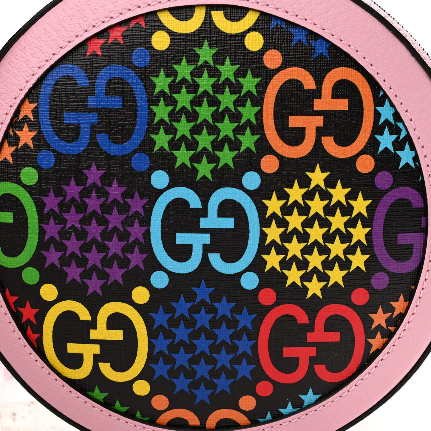 GG Supreme Monogram Psychedelic Round Shoulder Bag Black Multicolor Sugar Pink