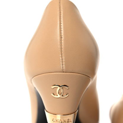 Chanel Lambskin Cap Toe Pearl Pumps 37.5 Beige Black 8 of 10