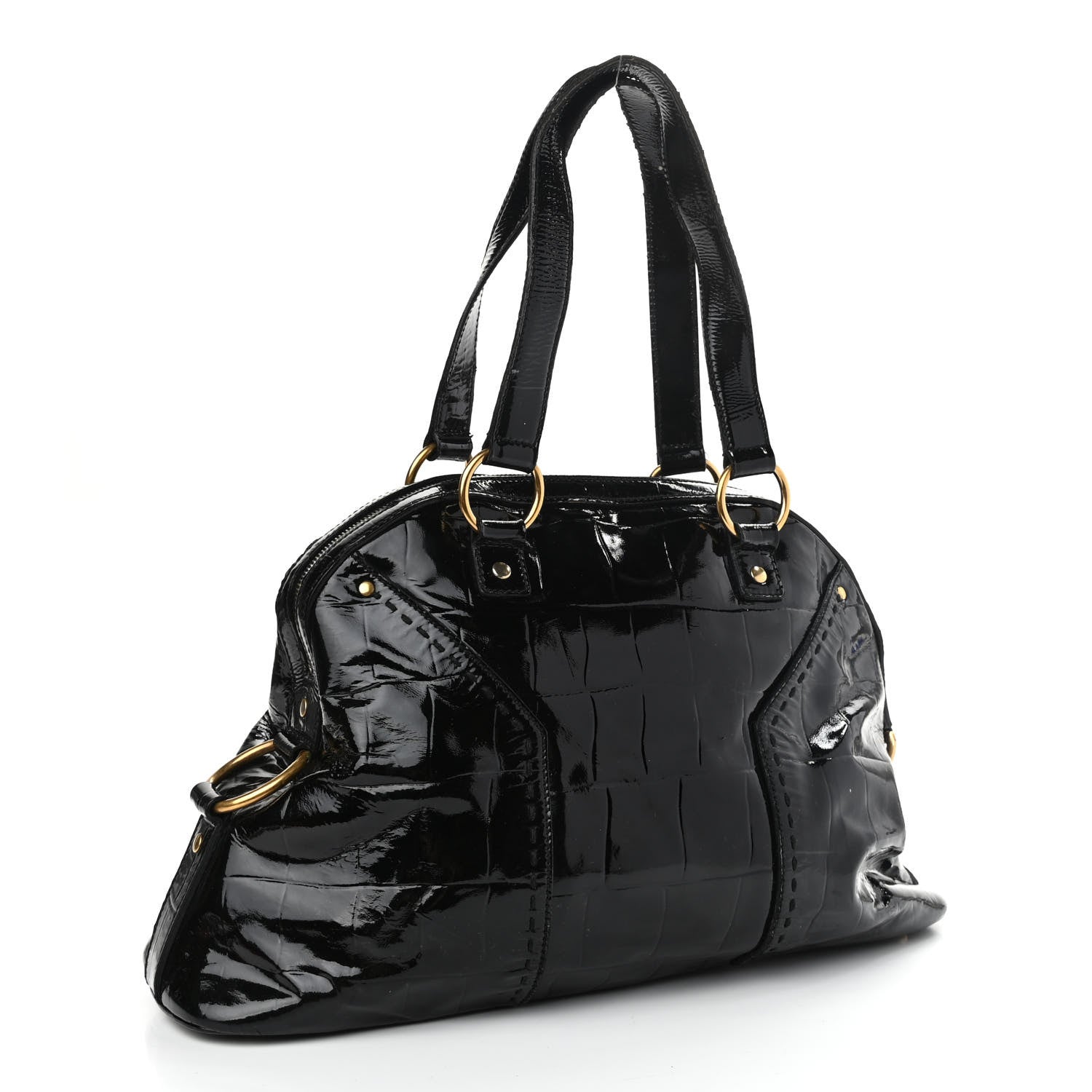 Saint Laurent Crocodile Embossed Patent Large Muse Black 2 of 16
