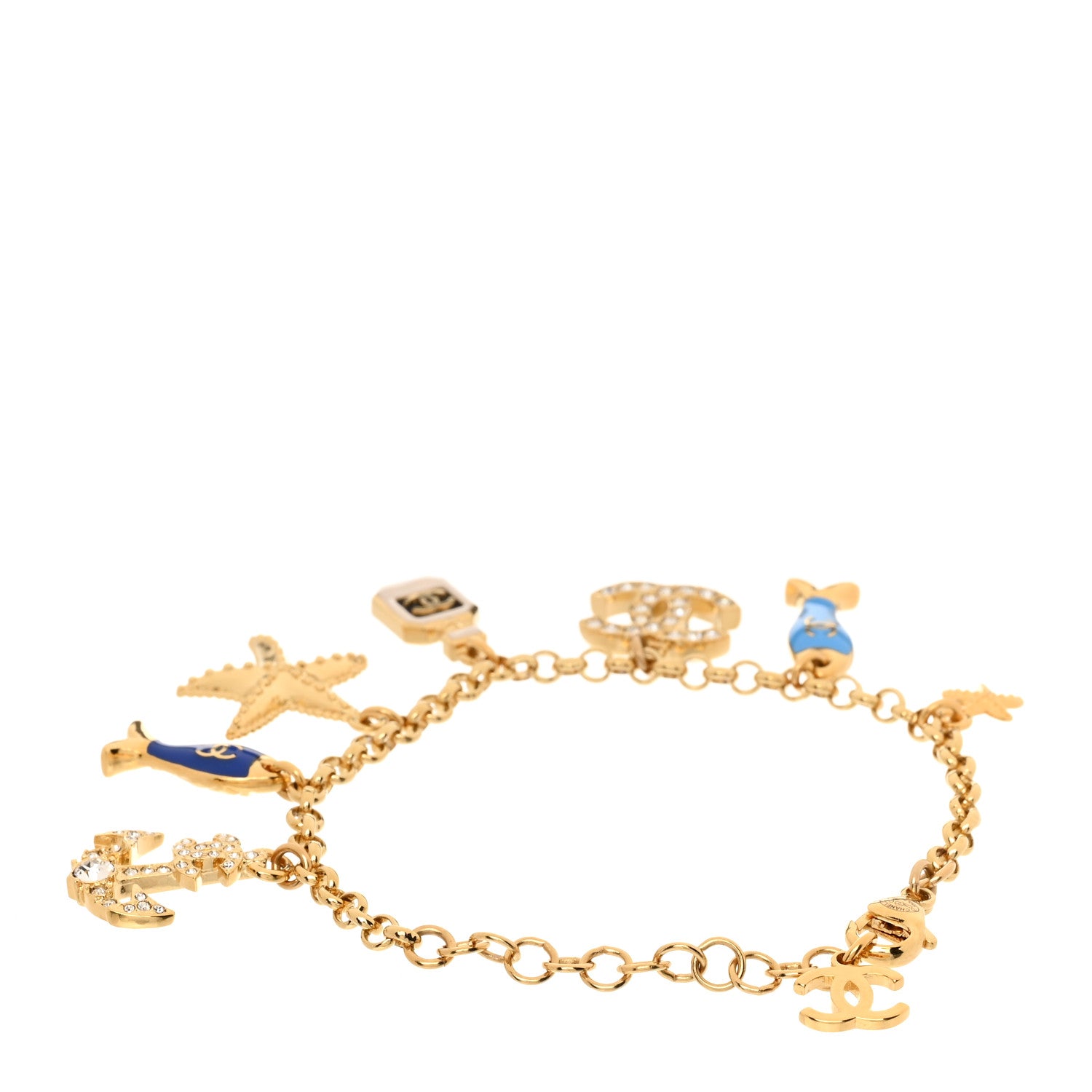 Chanel Crystal Resin CC Nautical Bracelet Blue White Gold 3 of 6