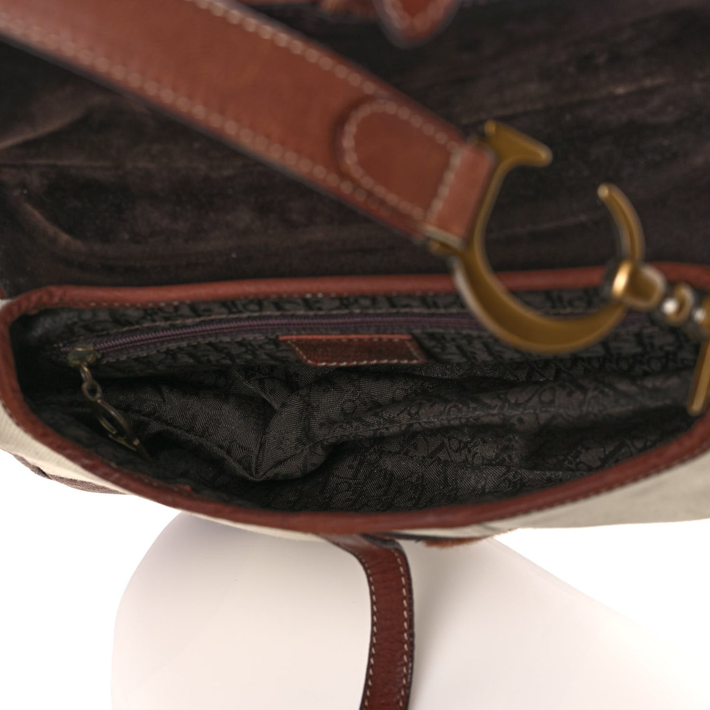 Canvas Calfskin Saddle Bag Beige