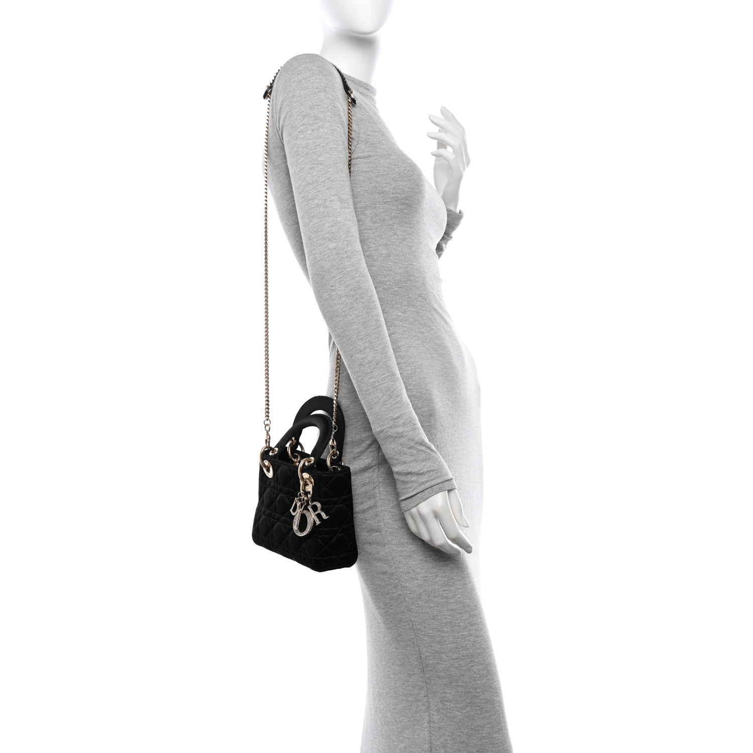 Christian Dior Satin Swarovski Crystal Cannage Mini Lady Dior Black 2 of 12