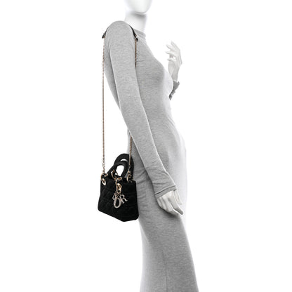 Christian Dior Satin Swarovski Crystal Cannage Mini Lady Dior Black 2 of 12
