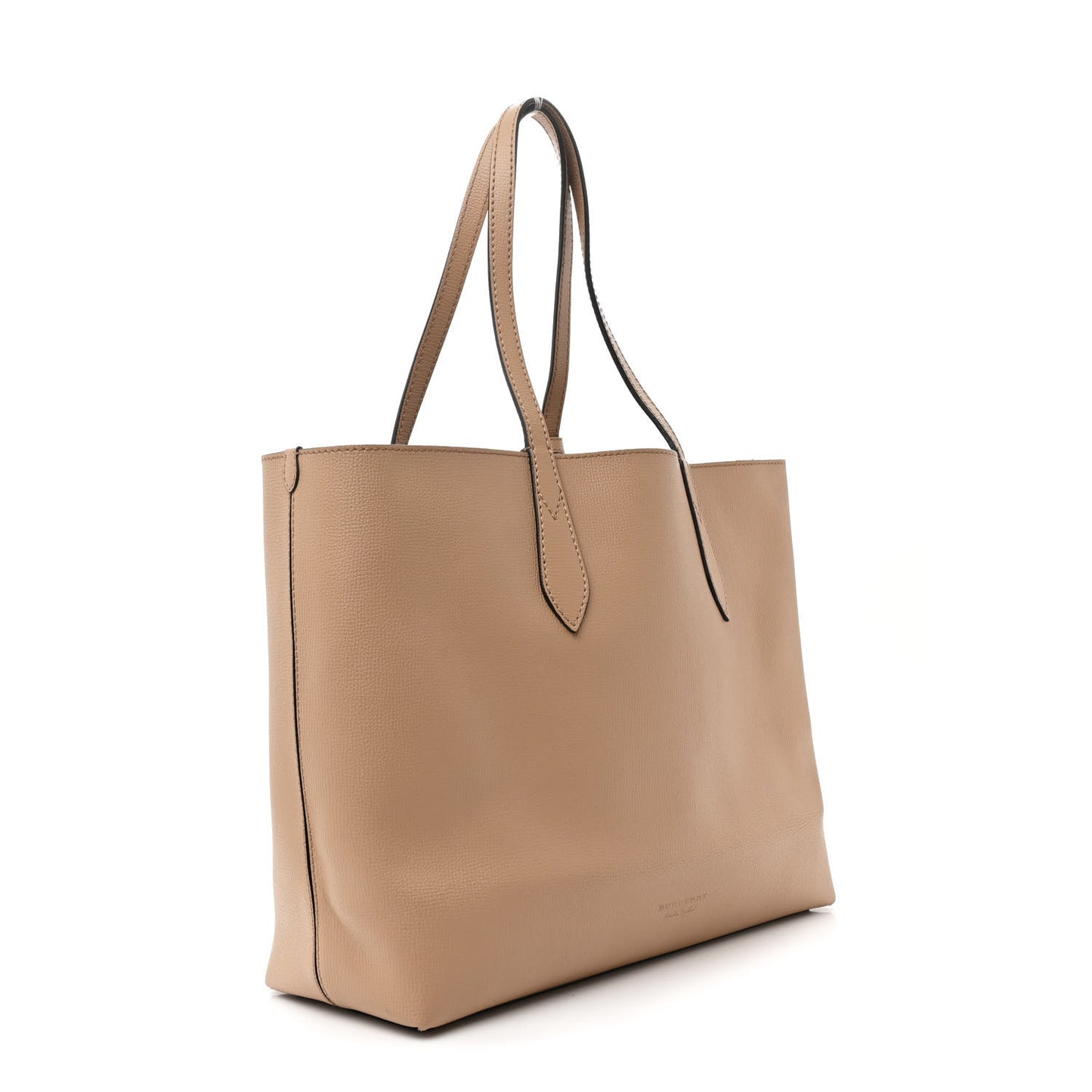 Grainy Calfskin Haymarket Check Medium Reversible Tote Camel