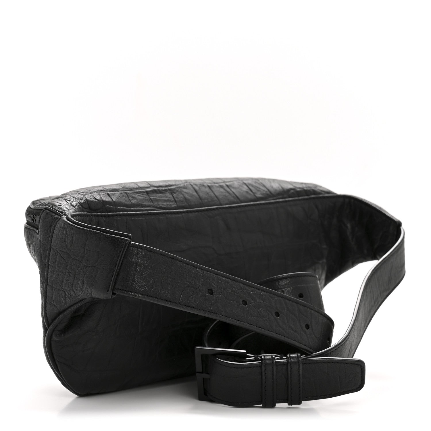 Saint Laurent Calfskin Crocodile Embossed Monogram Belt Bag Black 3 of 14