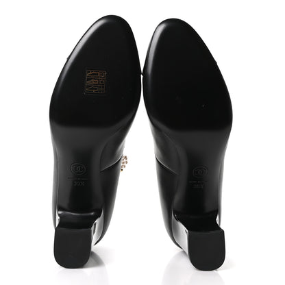Chanel Shiny Lambskin Patent Calfskin Cap Toe Ankle Pearl Chain Pumps 39.5 Black 12 of 20