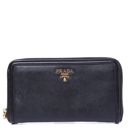 Prada Saffiano Metal Zip Around Wallet Black 1 of 9