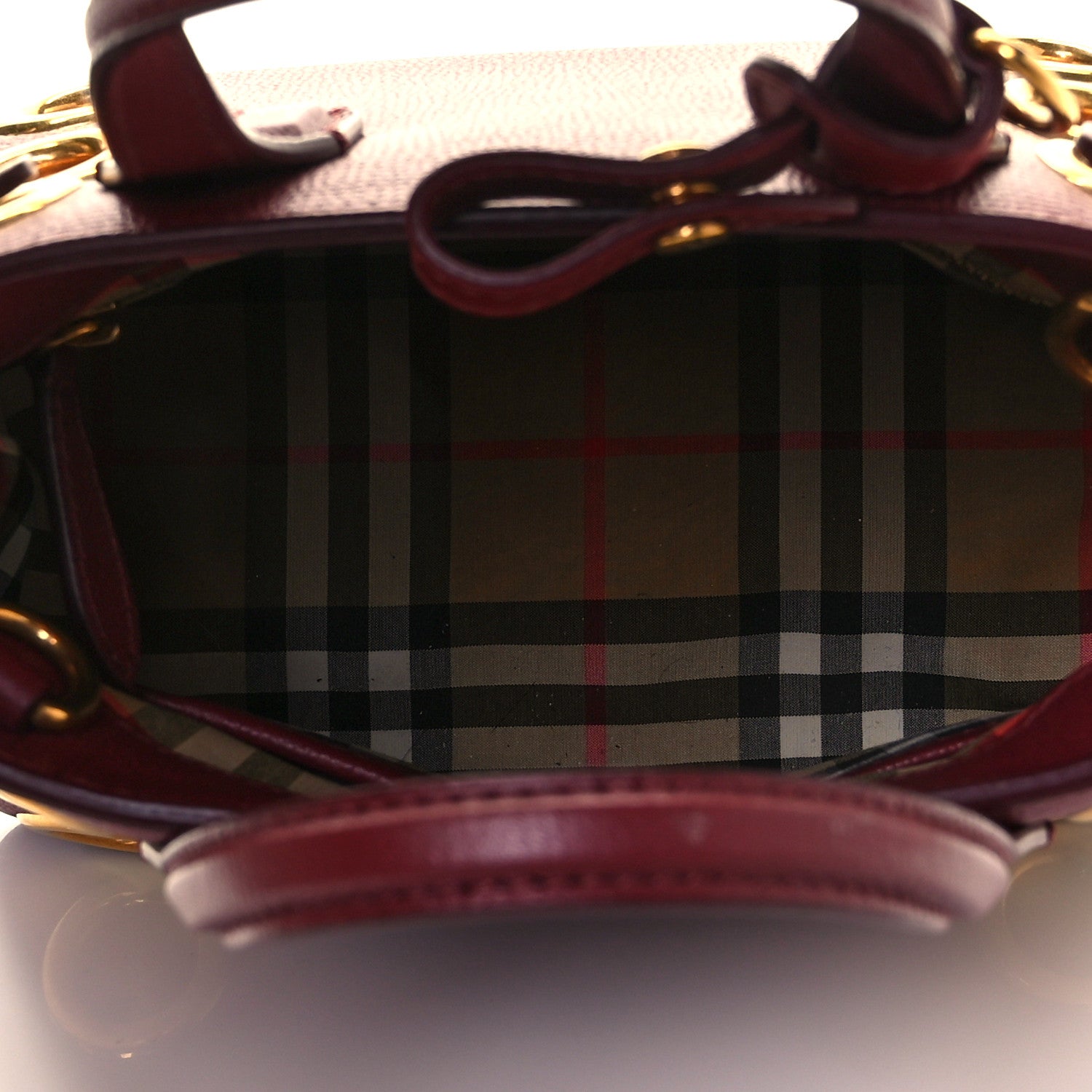 Burberry Grainy Calfskin House Check Grommet Baby Banner Tote Crimson 6 of 7