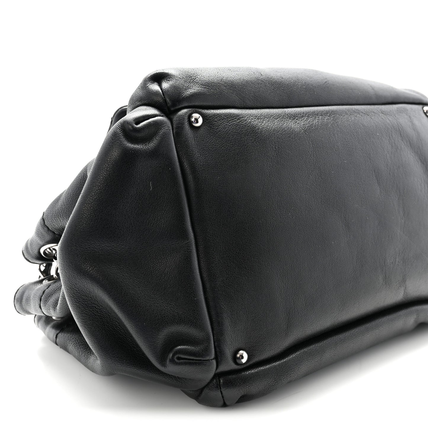 Lambskin Quilted Bowler Flap Shoulder Bag Black
