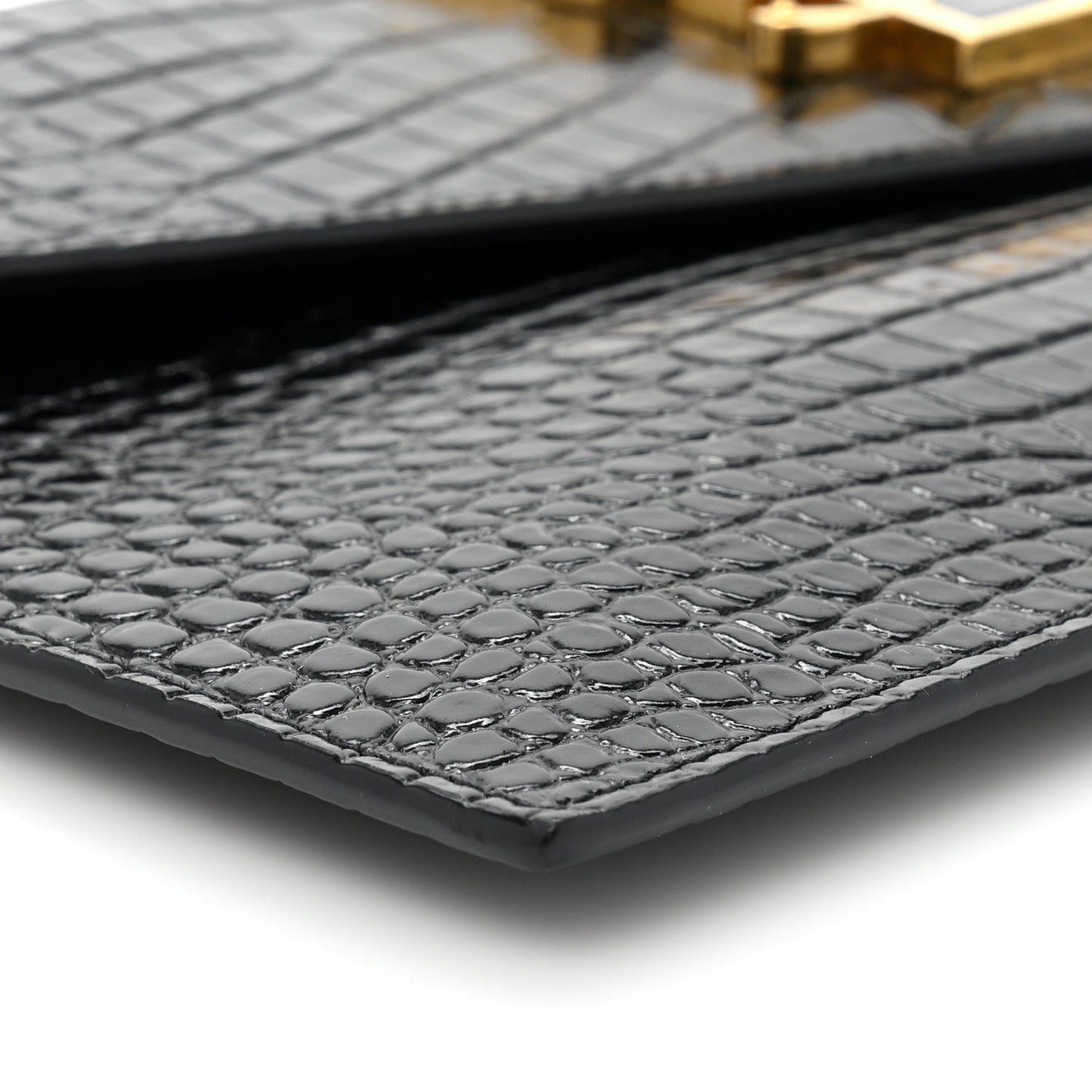 Calfskin Crocodile Embossed Uptown Monogram Clutch Black