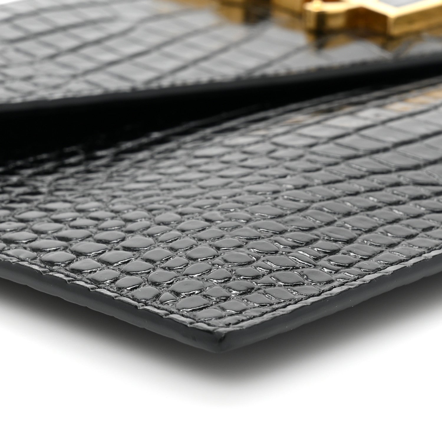Saint Laurent Calfskin Crocodile Embossed Uptown Monogram Clutch Black 8 of 11