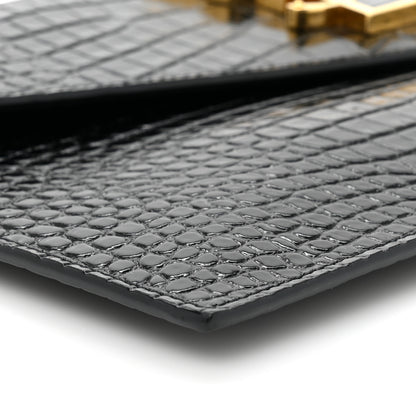 Saint Laurent Calfskin Crocodile Embossed Uptown Monogram Clutch Black 8 of 11