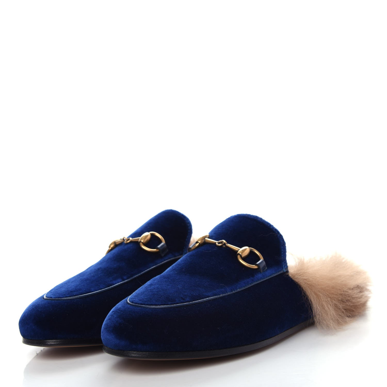Gucci Velvet Fur Womens Princetown Slippers 36 Cobalt Blue 3 of 11