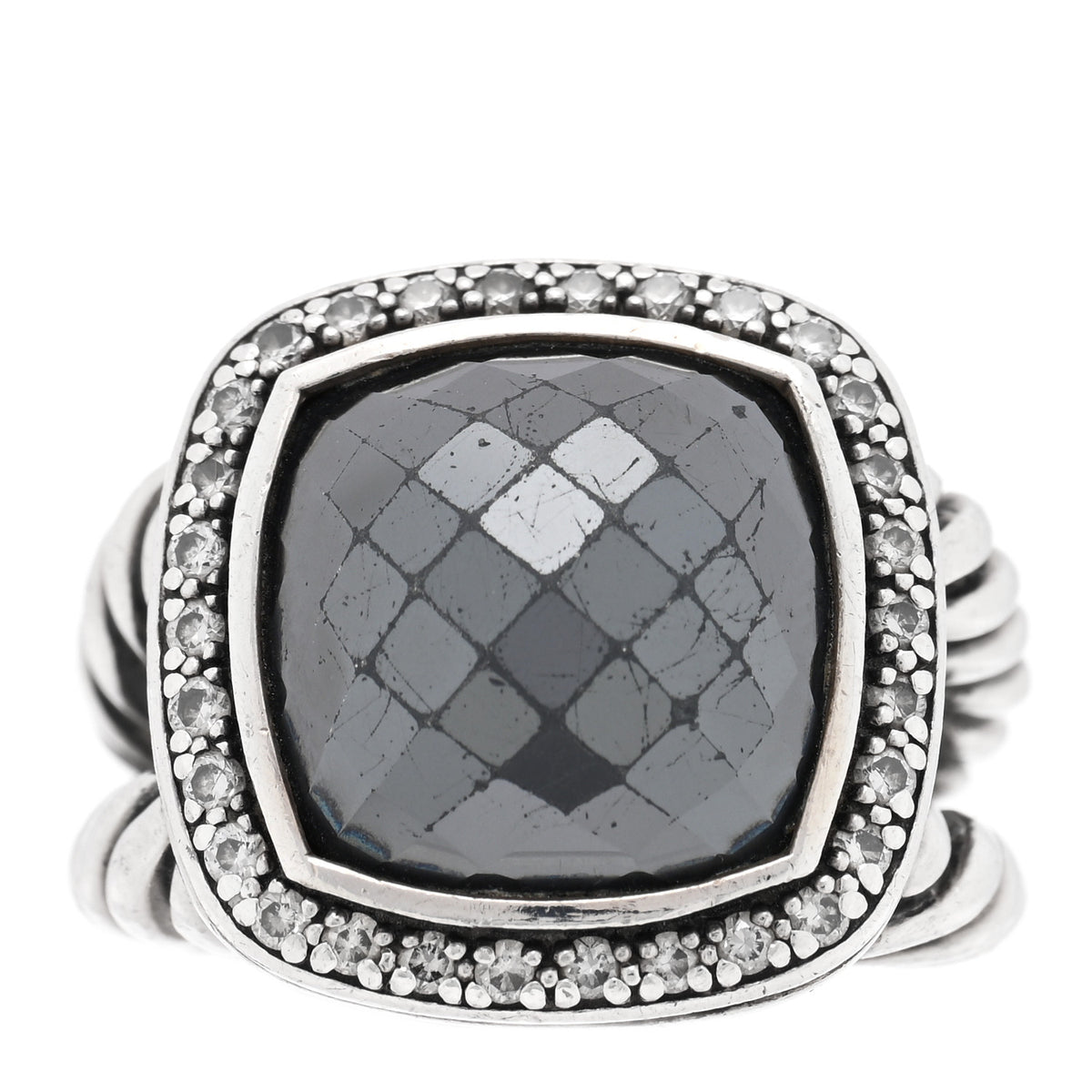 Sterling Silver Diamond Hematine 14mm Albion Statement Ring 54 6.75