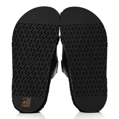 Hermes Calfskin Woolskin Womens Chypre Sandals 37 Black 4 of 4