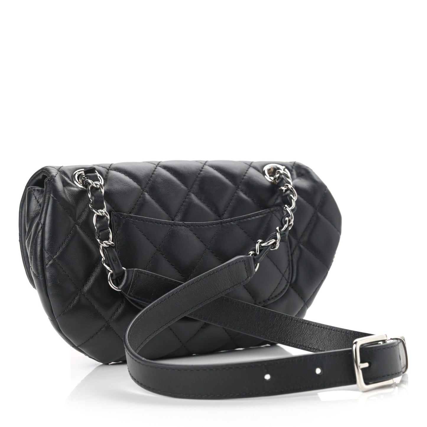 Calfskin Quilted CC Uniform Flap Belt Bag Black