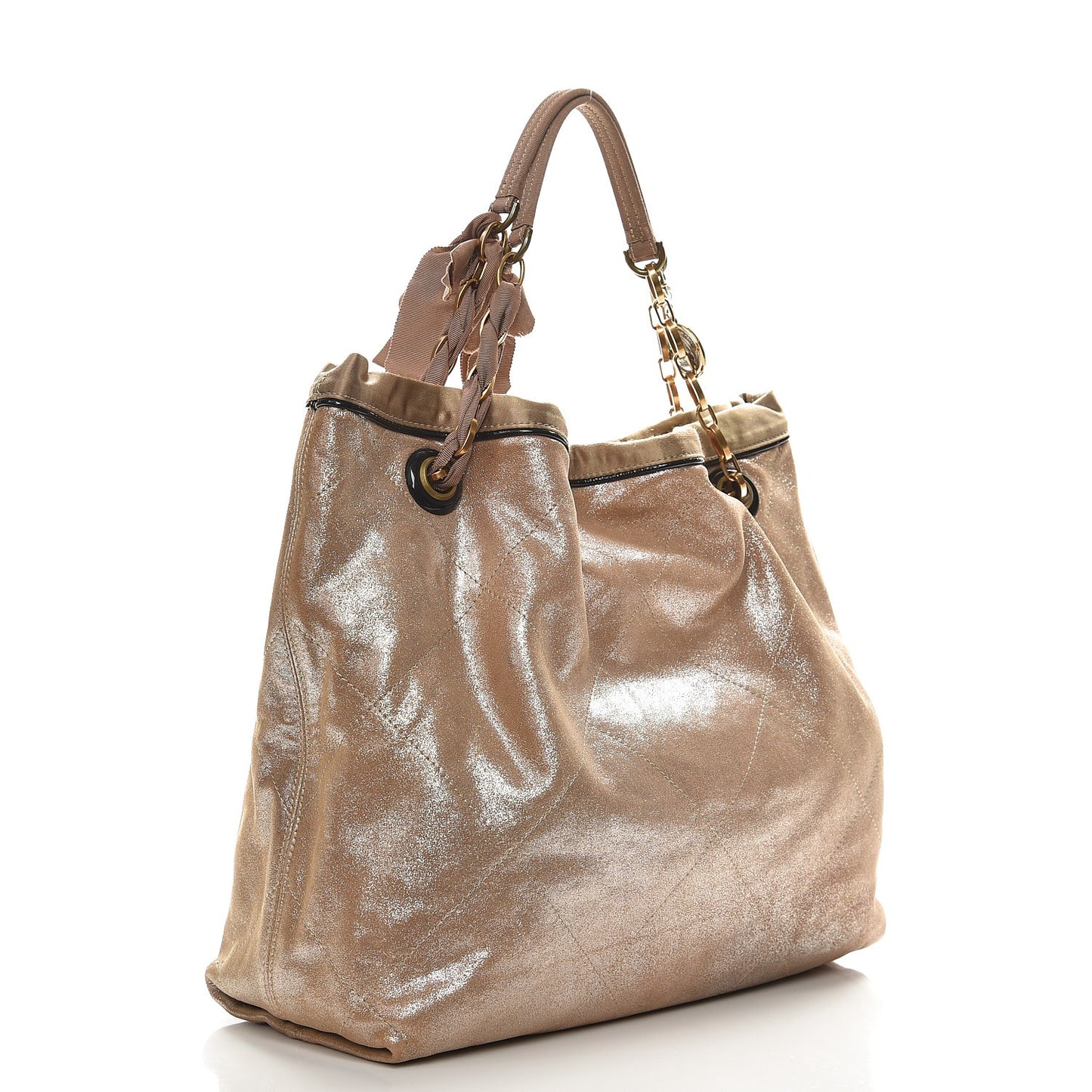 Metallic Lambskin Quilted Amalia Cabas Tote Silver