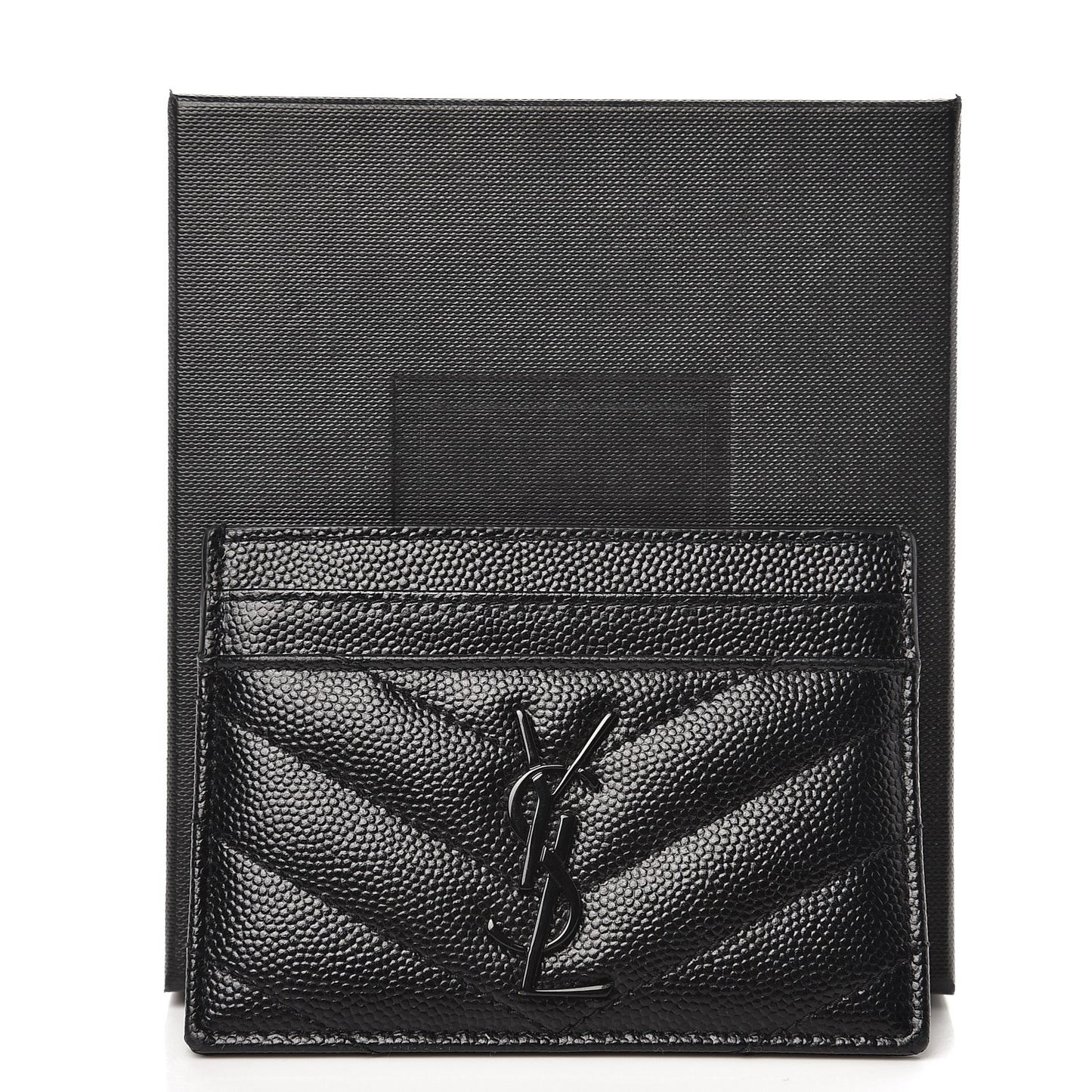 Grain De Poudre Matelasse Chevron Monogram Credit Card Case Black