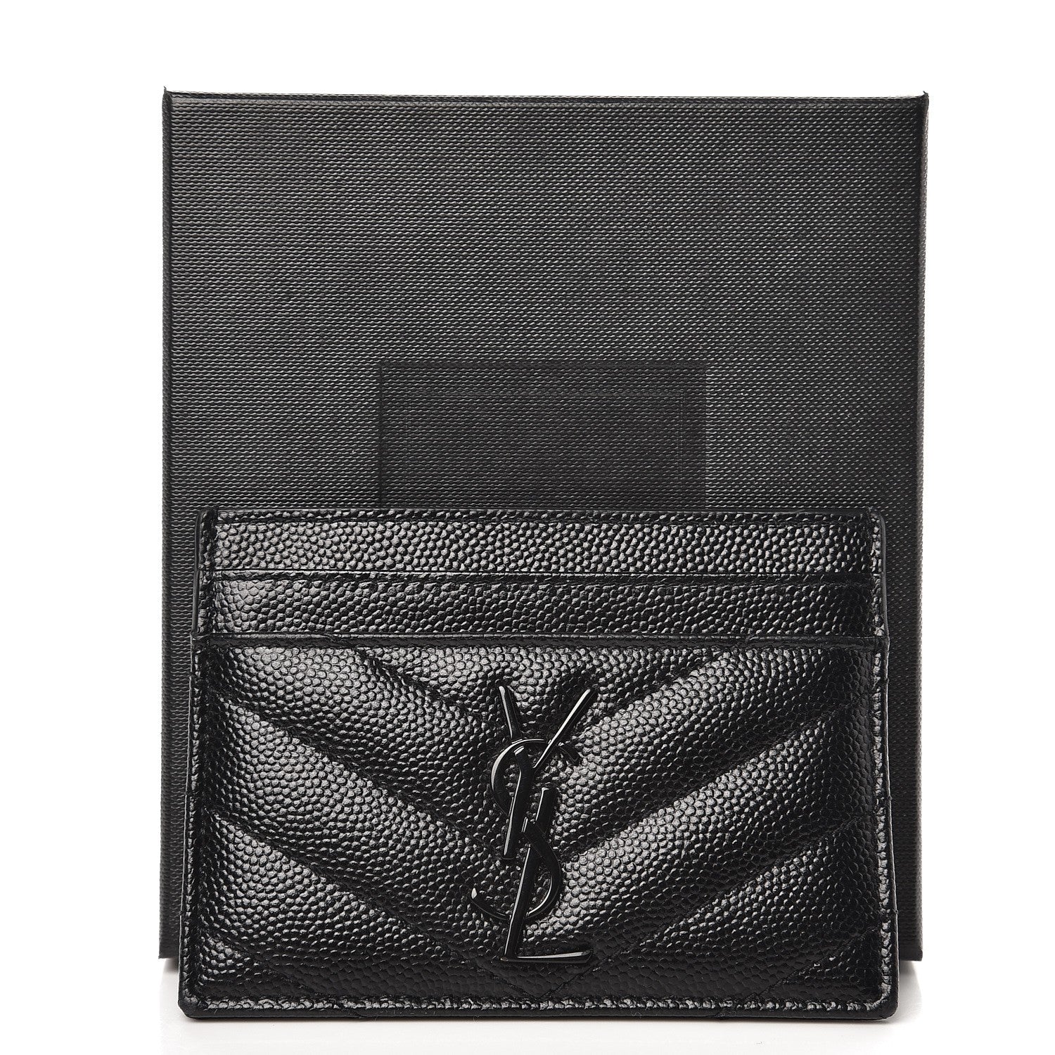 Saint Laurent Grain De Poudre Matelasse Chevron Monogram Credit Card Case Black 8 of 8