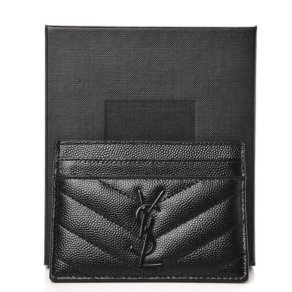 Saint Laurent Grain De Poudre Matelasse Chevron Monogram Credit Card Case Black 8 of 8