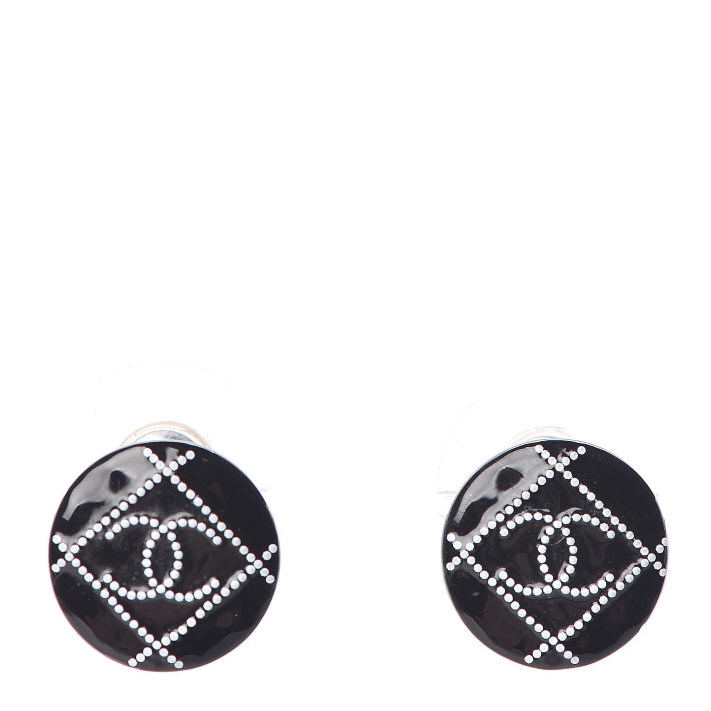 Resin Crystal CC Earrings Black