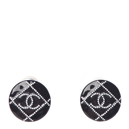 Chanel Resin Crystal CC Earrings Black 1 of 5