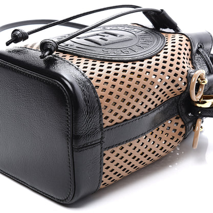 Fendi Vitello Liberty Glossy Lambskin F is Fendi Perforated Mini Mon Tresor Bucket Bag Sand Mimosa Black 9 of 10