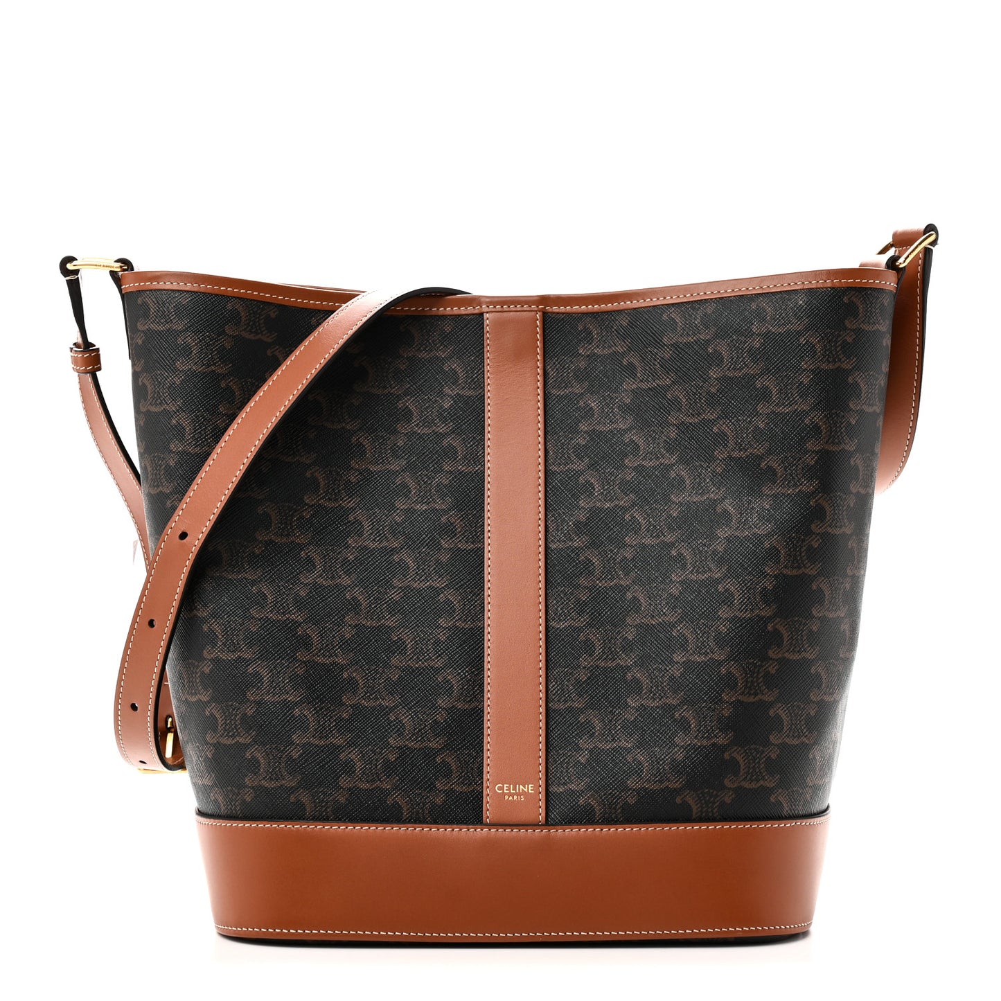 Triomphe Canvas Calfskin Medium Bucket Bag Tan