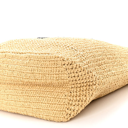 Prada Yarn Raffia Effect Crochet Embroidered Logo Tote Naturale 9 of 9