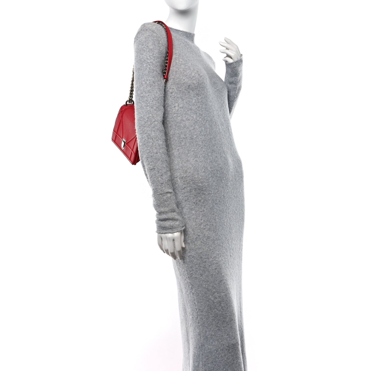 Grained Calfskin Small Diorama Flap Bag Red