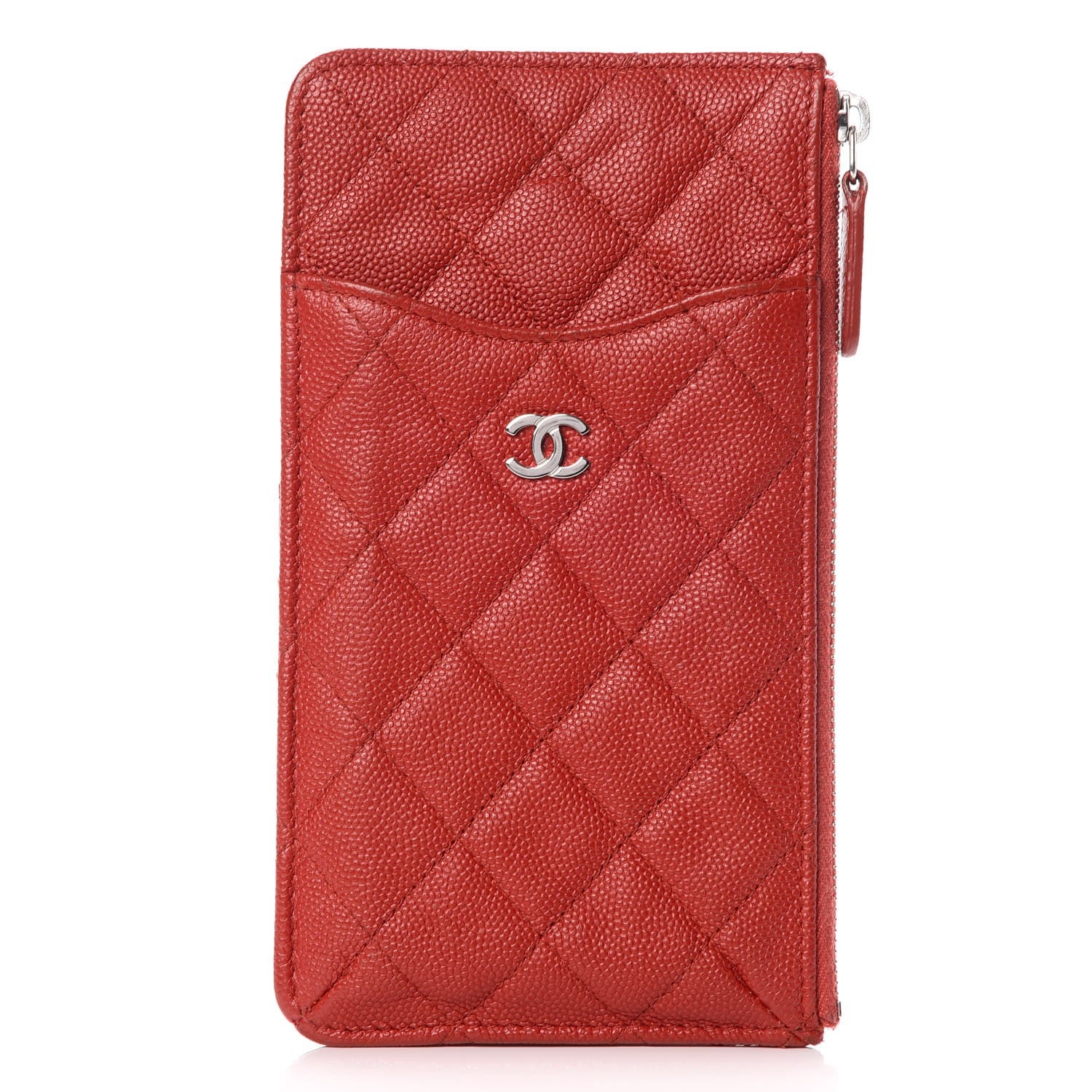 Chanel Caviar Quilted Flat Wallet Pouch Red 1 of 7