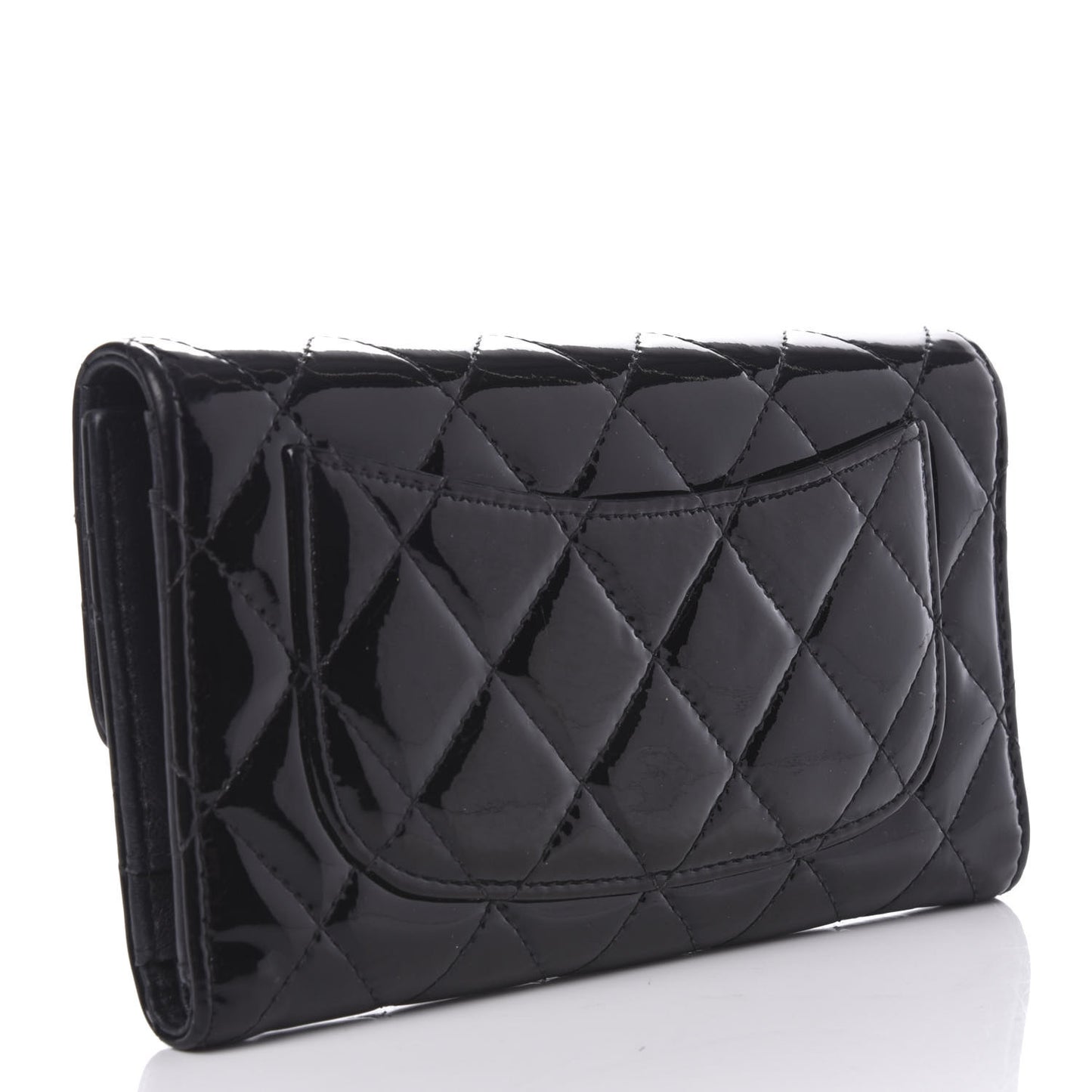 Patent Quilted Large Flap Wallet Black