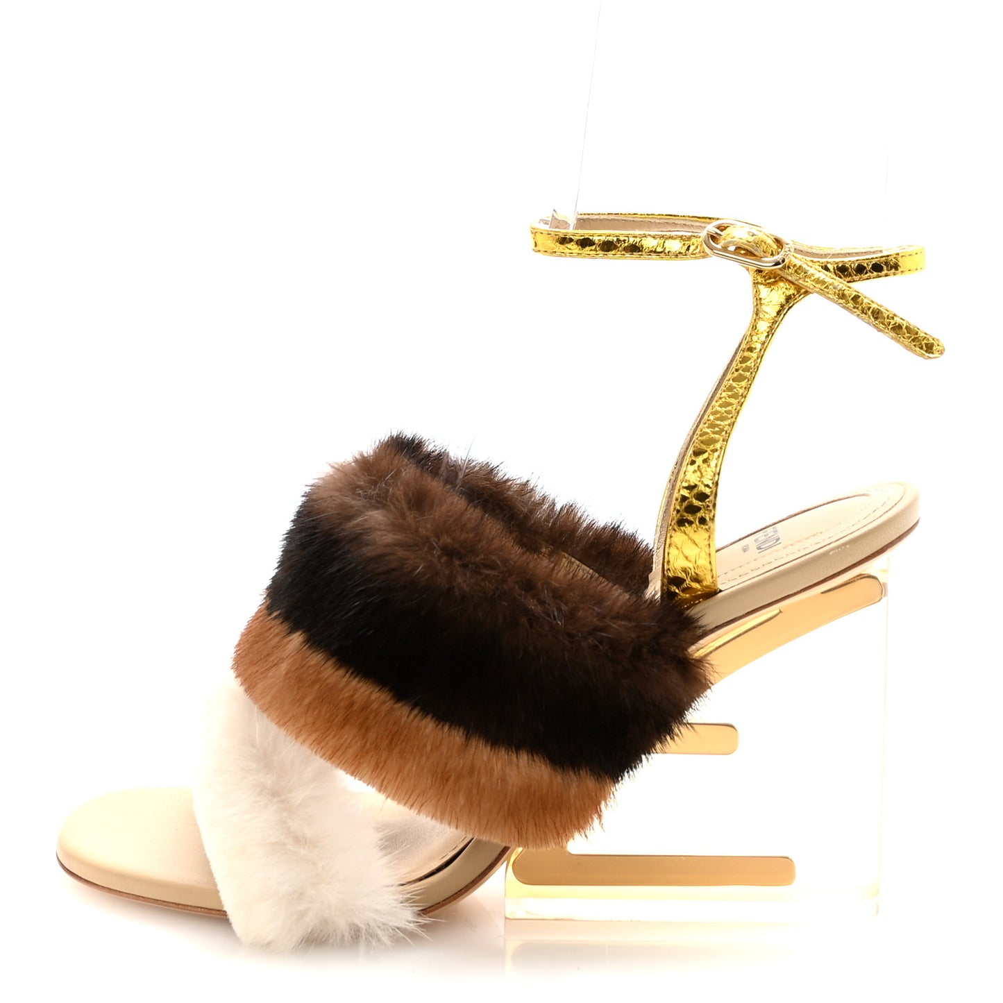 Mink Ayers Lucite Fendi First 95mm Sandals 38 Natural Brown