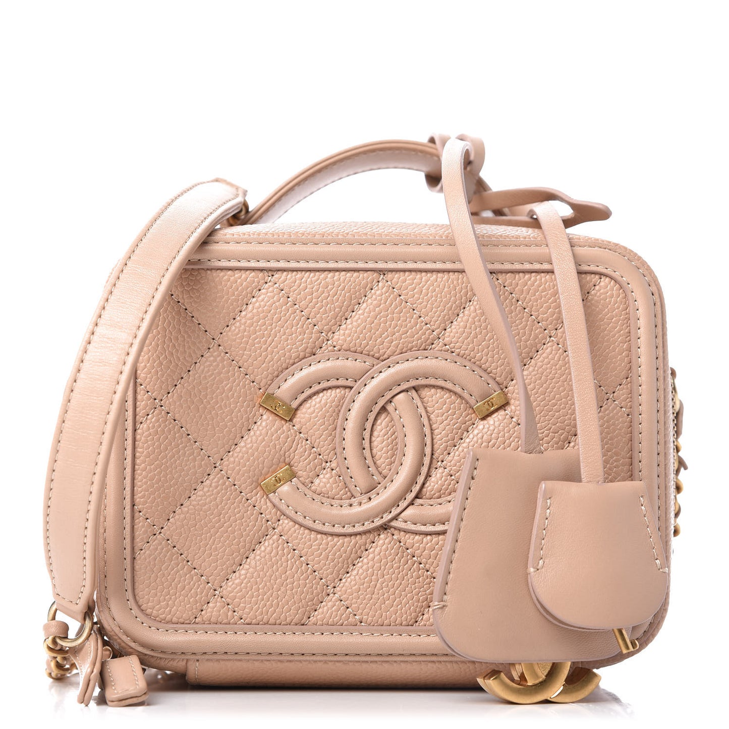 Caviar Quilted Small CC Filigree Vanity Case Beige