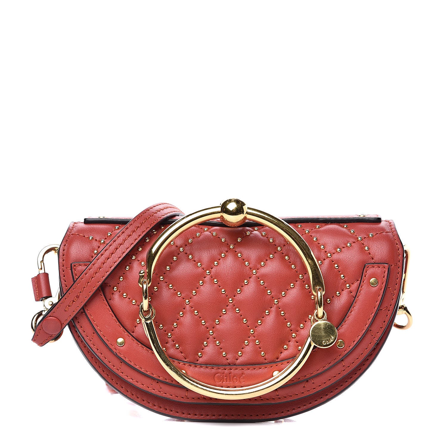 Chloe Calfskin Lambskin Small Quilted Studded Nile Bracelet Minaudiere Bag Sepia Red 1 of 12