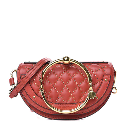 Chloe Calfskin Lambskin Small Quilted Studded Nile Bracelet Minaudiere Bag Sepia Red 1 of 12
