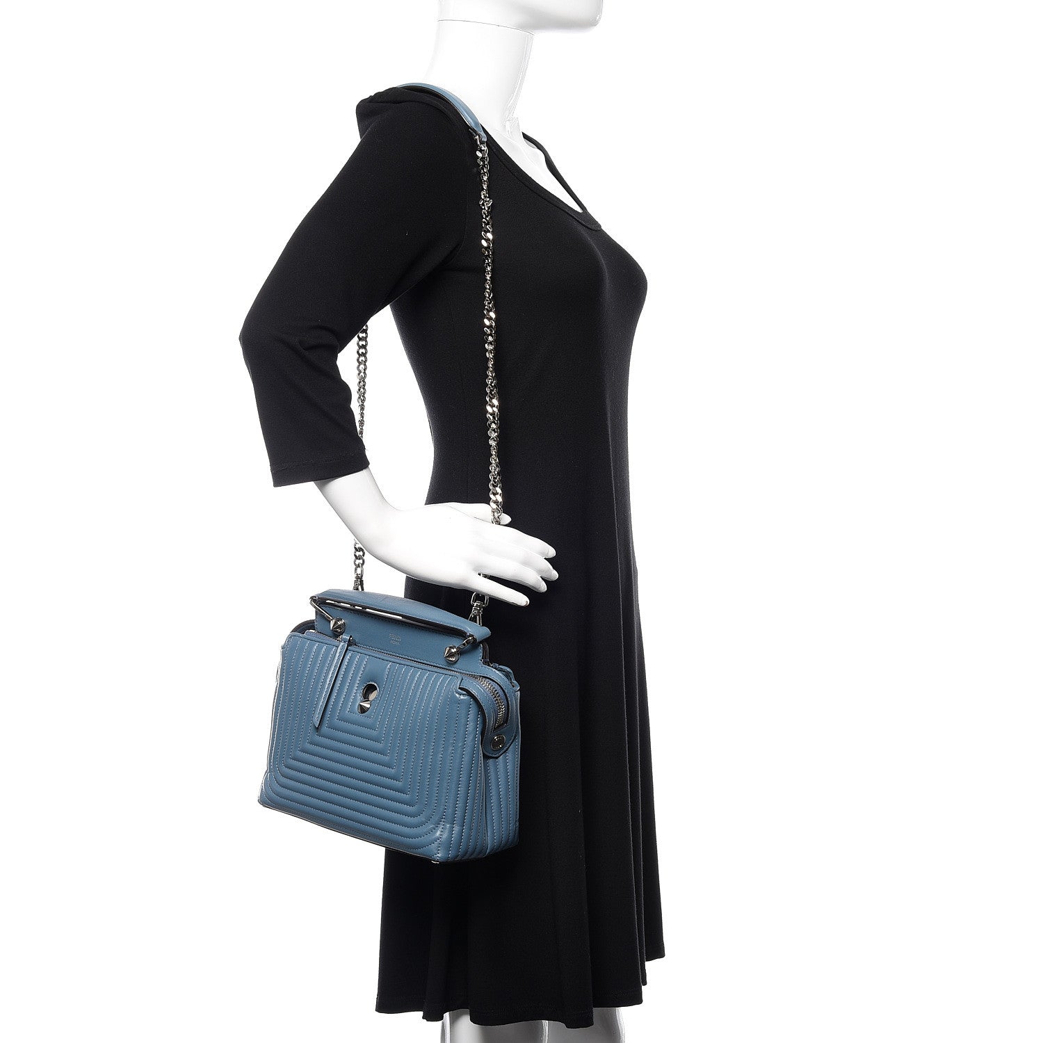 Fendi Shiny Nappa Trapuntata Small DotCom Click Top Handle Chain Satchel Blue 2 of 10