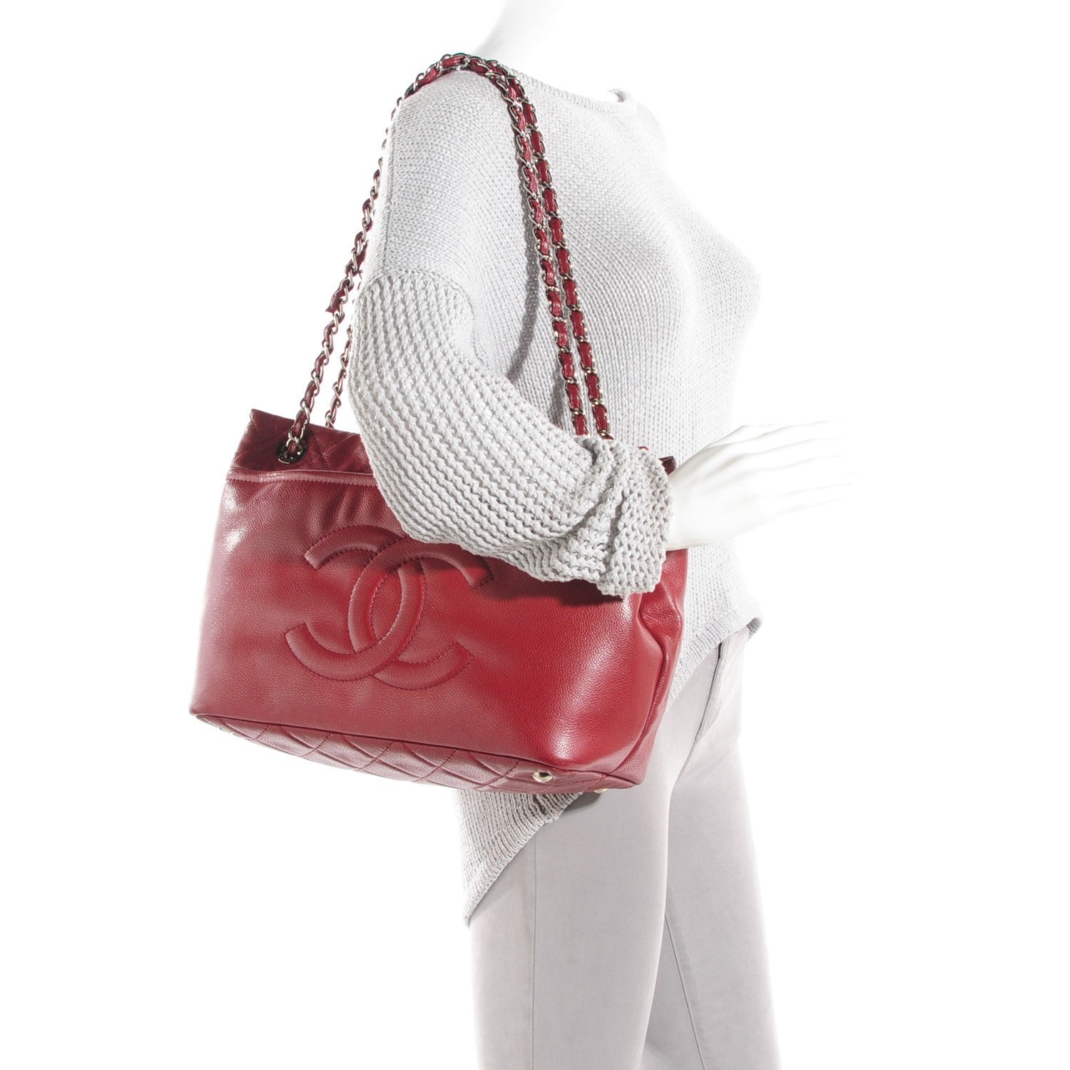 Chanel Caviar Quilted Large Timeless CC Soft Tote Dark Red 2 of 7