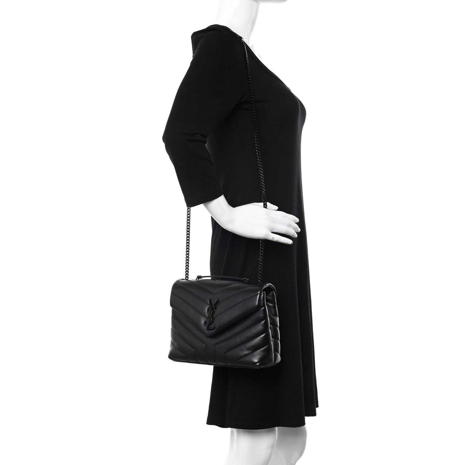 Saint Laurent Calfskin Y Quilted Monogram Monochrome Small Loulou Chain Satchel Black 2 of 11