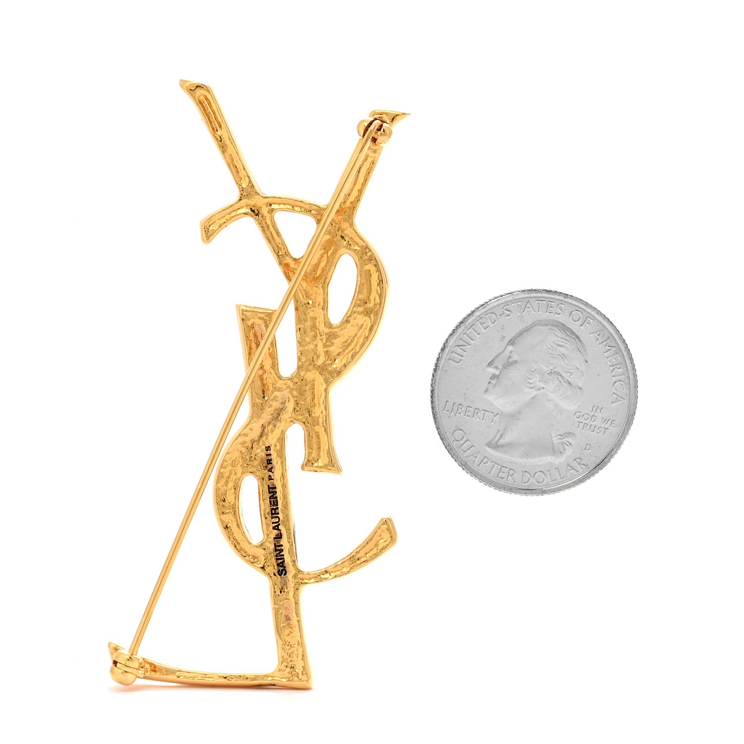 Saint Laurent Monogram Crocodile Opyum Brooch Gold 2 of 3