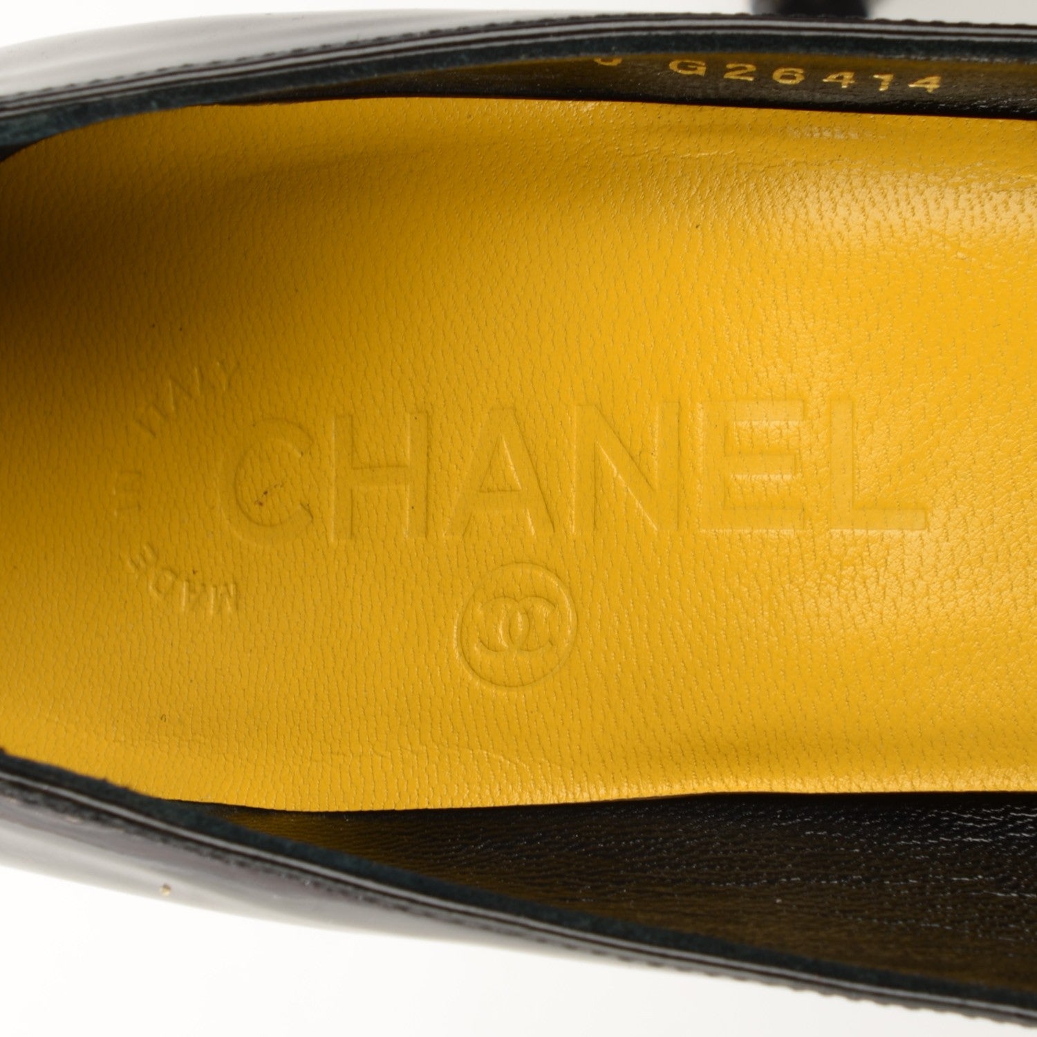 Chanel Patent Cut Out CC Pumps 38.5 Black Yellow 7 of 8