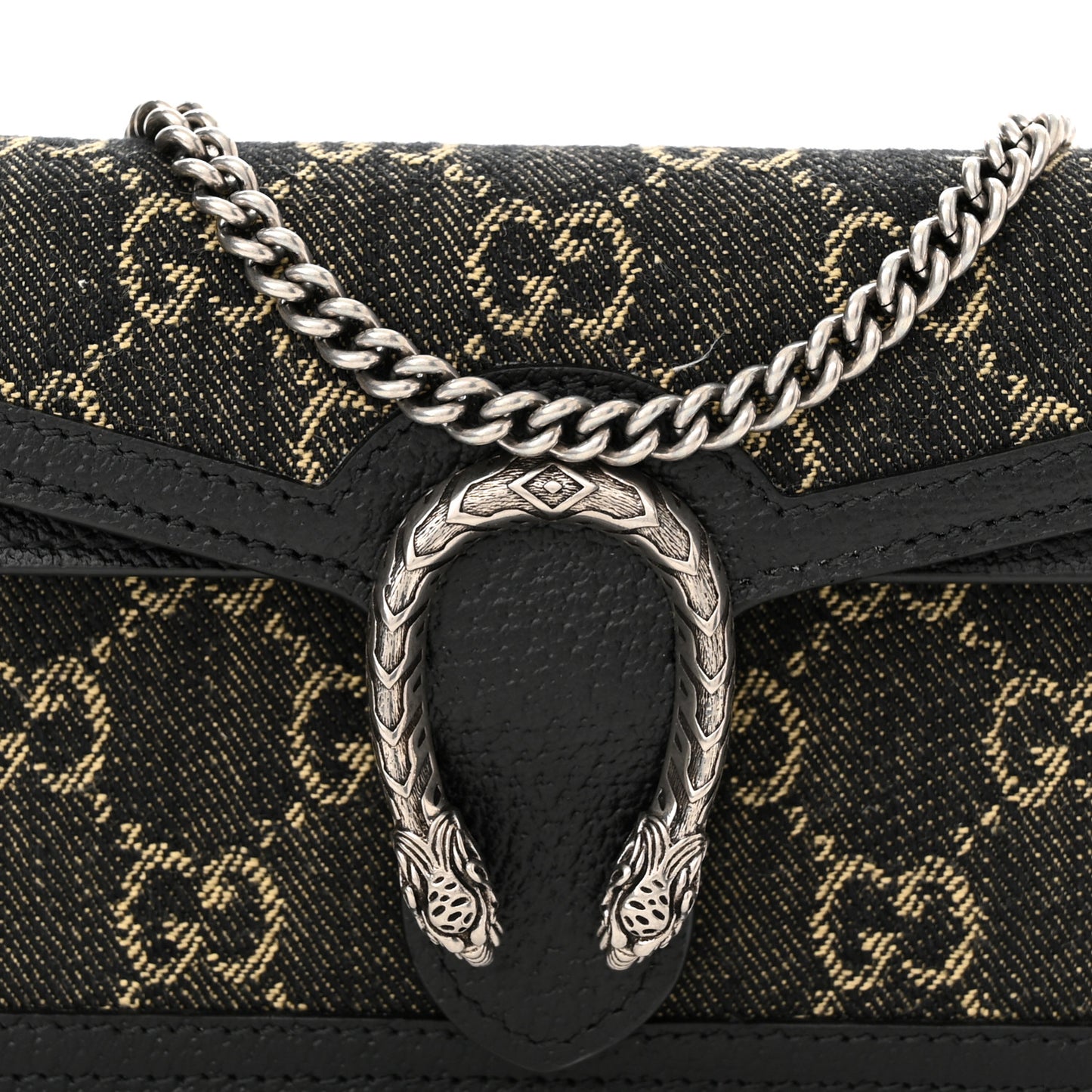 Jacquard Black Denim GG Monogram Super Mini Dionysus Shoulder Bag Black Ivory