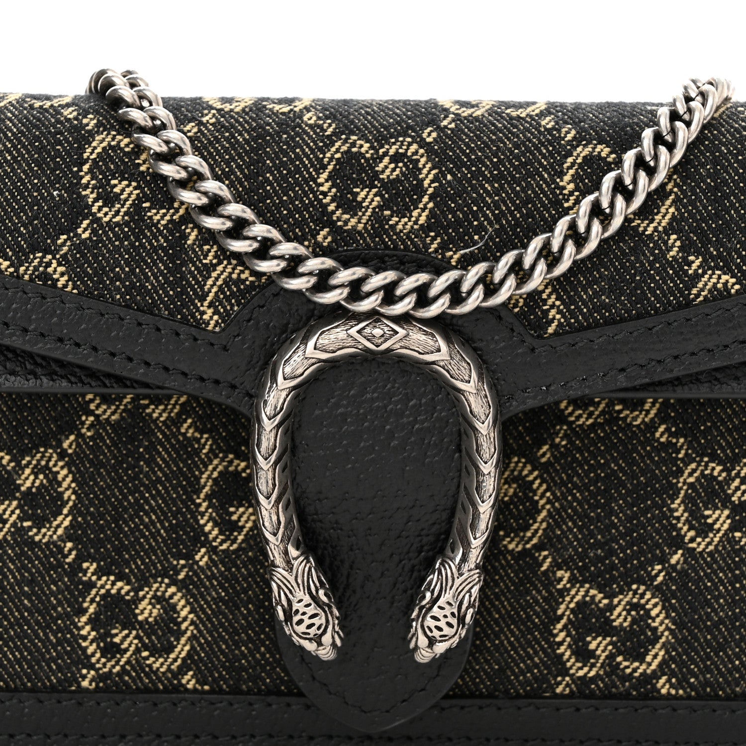 Gucci Jacquard Black Denim GG Monogram Super Mini Dionysus Shoulder Bag Black Ivory 7 of 10